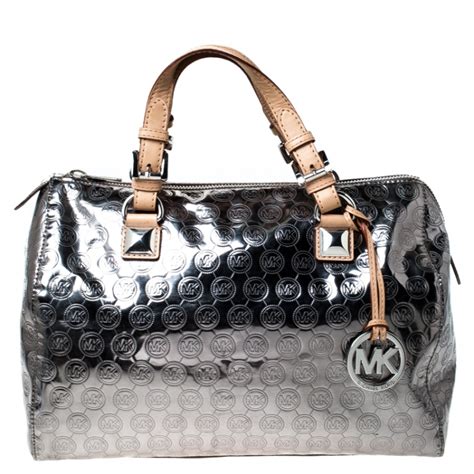 silver michael kors raspberry crossbody bag|Michael Kors silver satchel handbag.